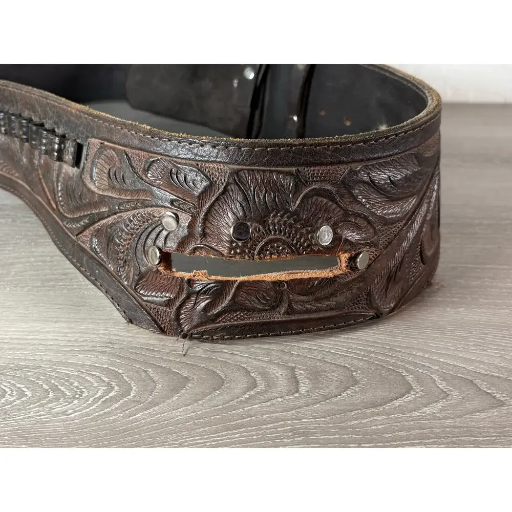 Vintage Mexican Tooled Leather Belt Western‎ Cowboy Cartridge Holster Belt 36”
